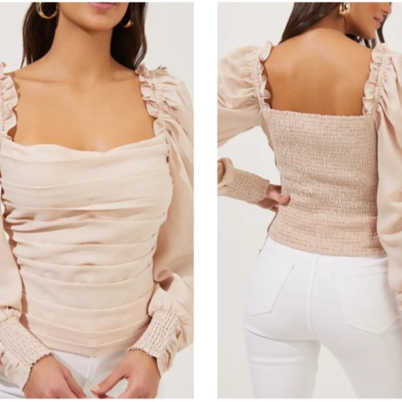 Beautiful ASTR THE LABEL Square Neck Puff Sleeve Blouse in Blush XLarge NWOT - Picture 1 of 13